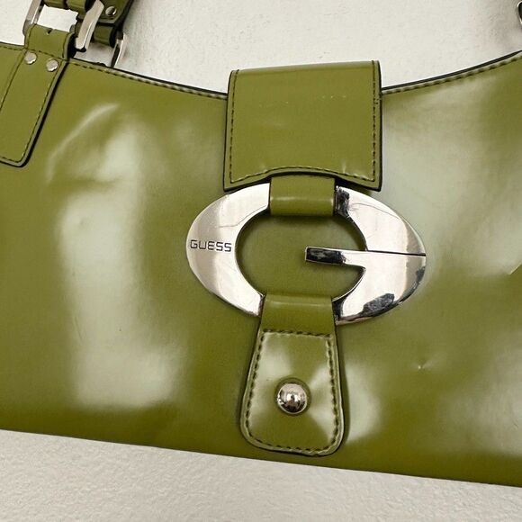Guess Vintage Y2K Green Patent Leather Shoulder Bag G Logo Buckle Purse 2000s - Picture 3 of 15